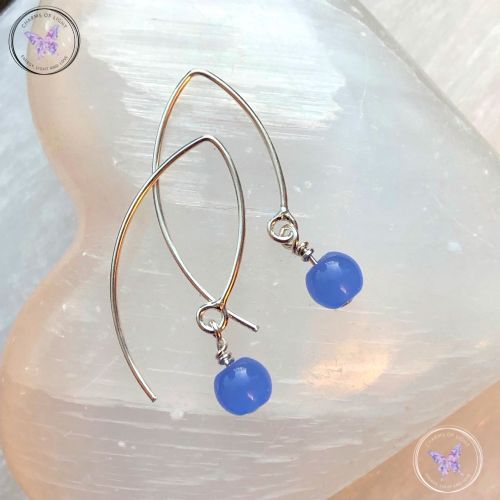 Blue Chalcedony Angled Silver Earrings